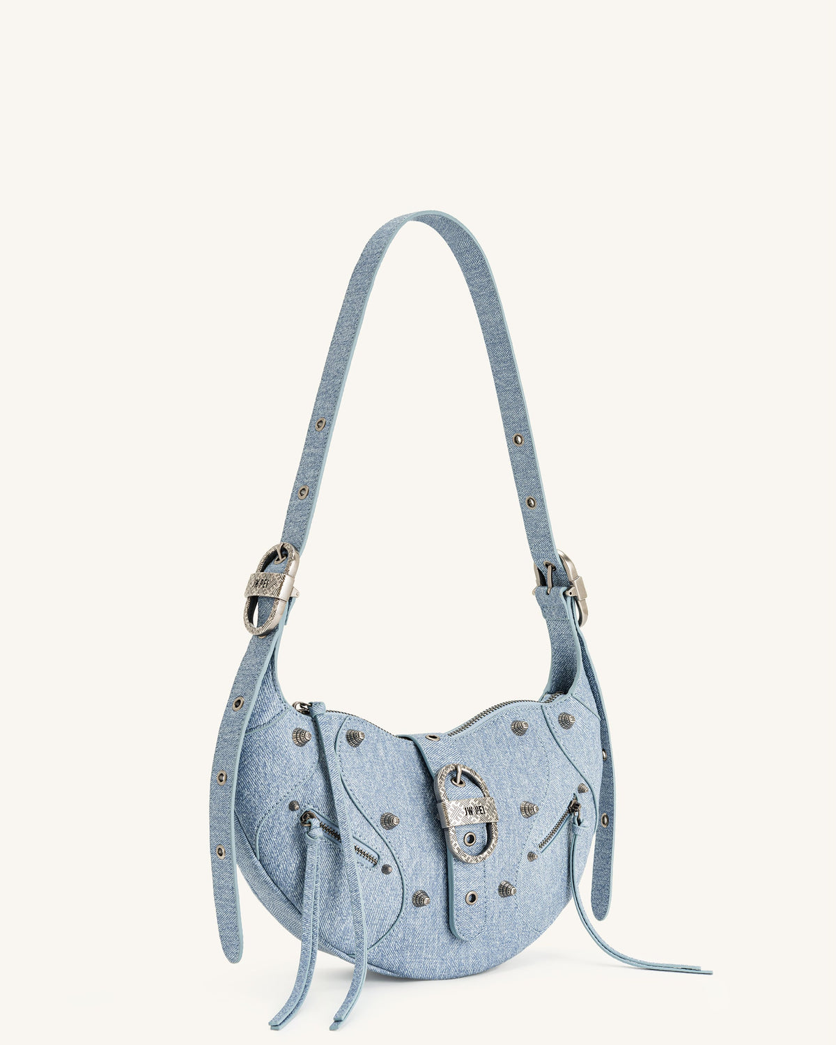 Tessa Denim Embossed Shoulder Bag - Blue | JW PEI