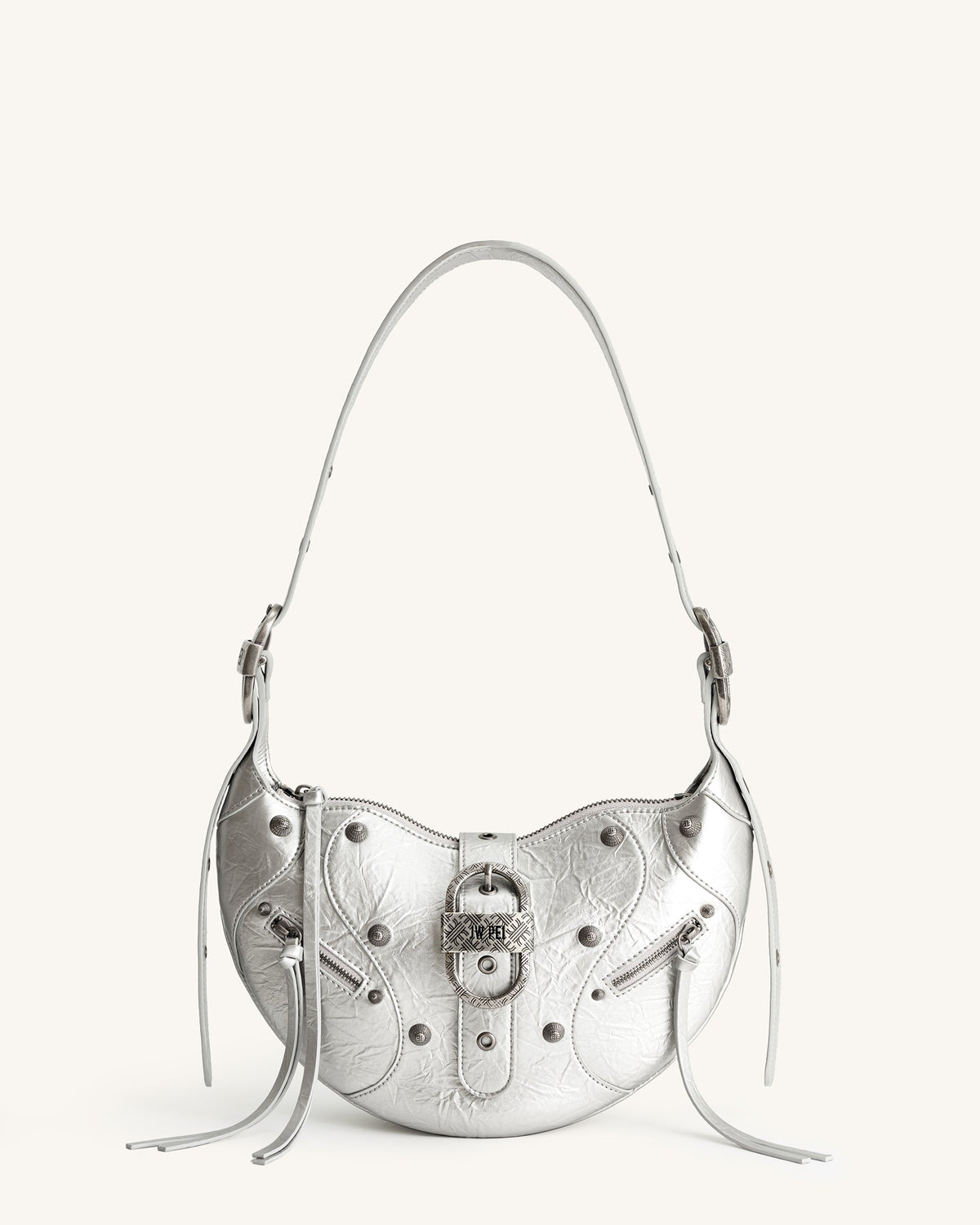 Tessa Metallic Pleating Shoulder Bag - Silver | JW PEI