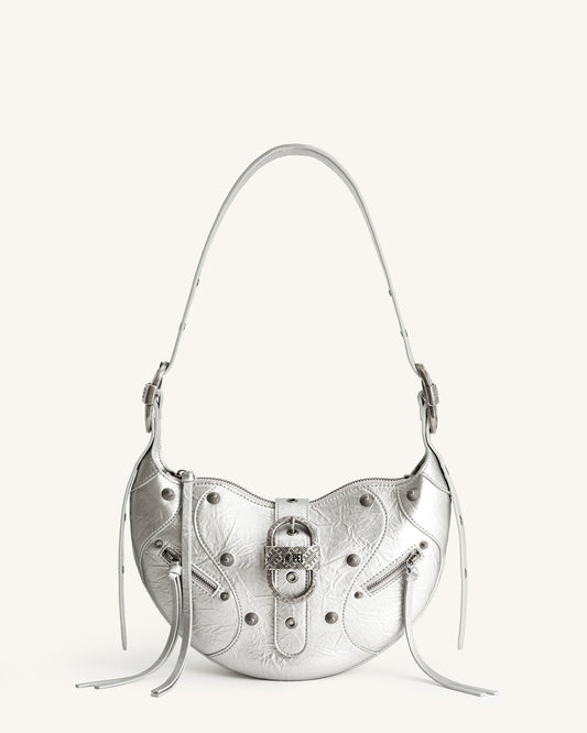 Tessa Metallic Pleating Shoulder Bag - Silver | JW PEI