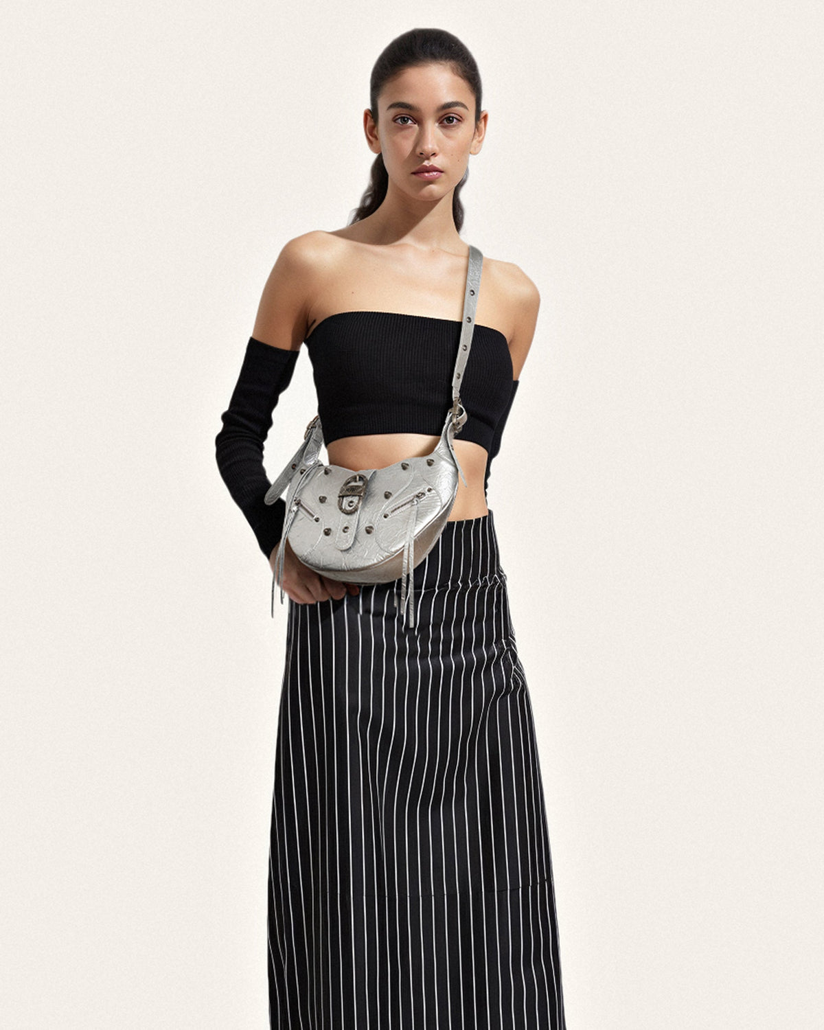 Tessa Metallic Pleating Shoulder Bag - Silver | JW PEI