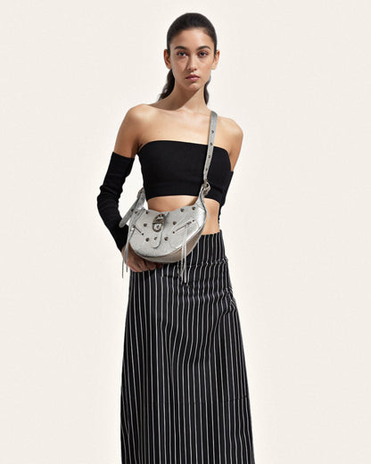 Tessa Metallic Pleating Shoulder Bag - Silver | JW PEI