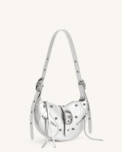 Tessa Metallic Pleating Shoulder Bag - Silver | JW PEI