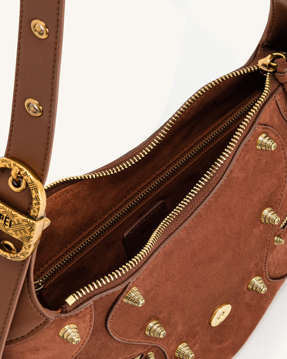 Tessa Suede Shoulder Bag - Dark Birch Brown | JW PEI