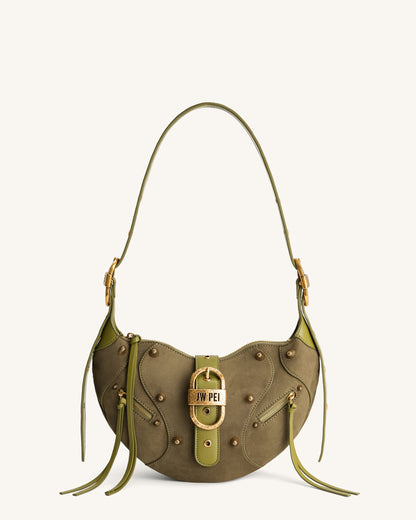 Tessa Suede Shoulder Bag - Dark Olive | JW PEI