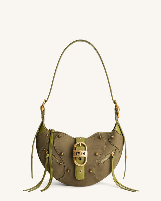 Tessa Suede Shoulder Bag - Dark Olive | JW PEI