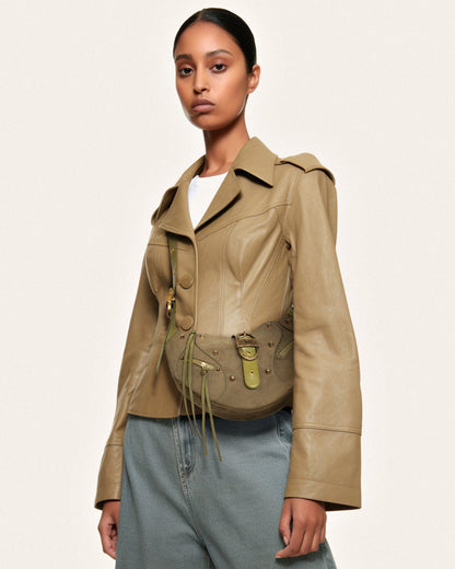 Tessa Suede Shoulder Bag - Dark Olive | JW PEI