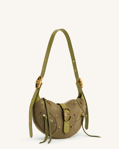 Tessa Suede Shoulder Bag - Dark Olive | JW PEI