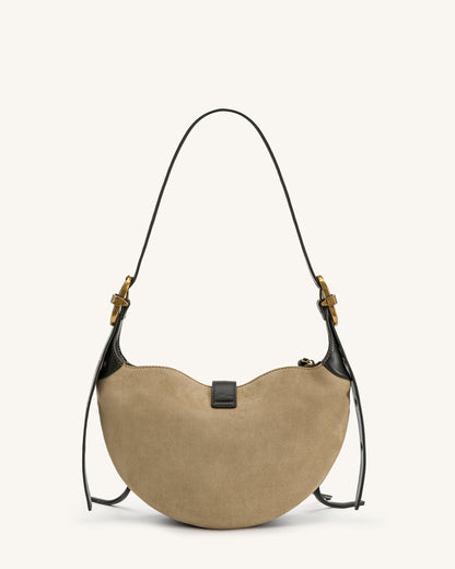 Tessa Faux Suede Studded Shoulder Bag - Khaki Green | JW PEI