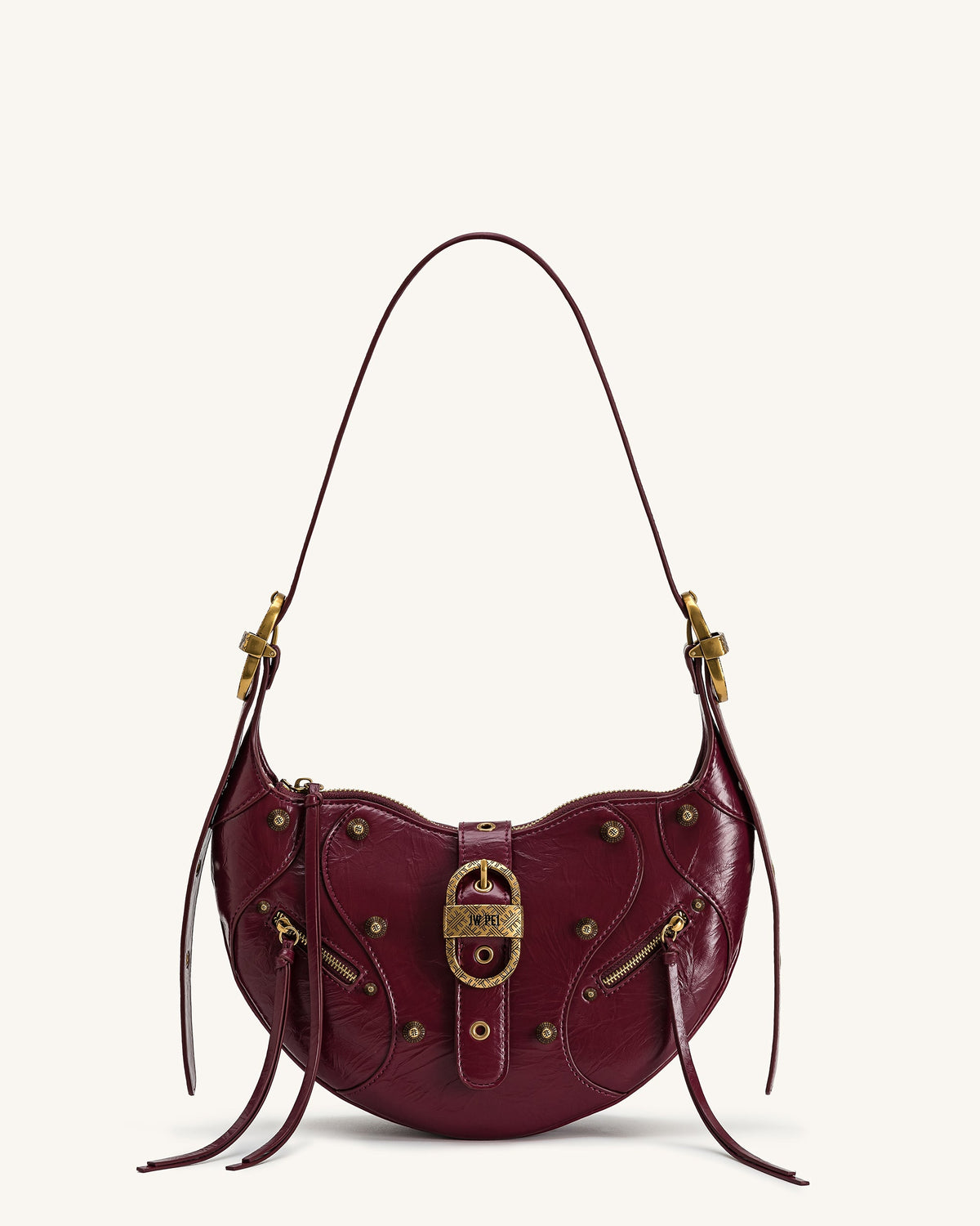 Tessa Studded Shoulder Bag - Burgundy | JW PEI