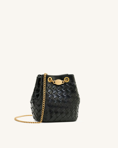 Yara Hand-Woven Bucket Bag - Black | JW PEI