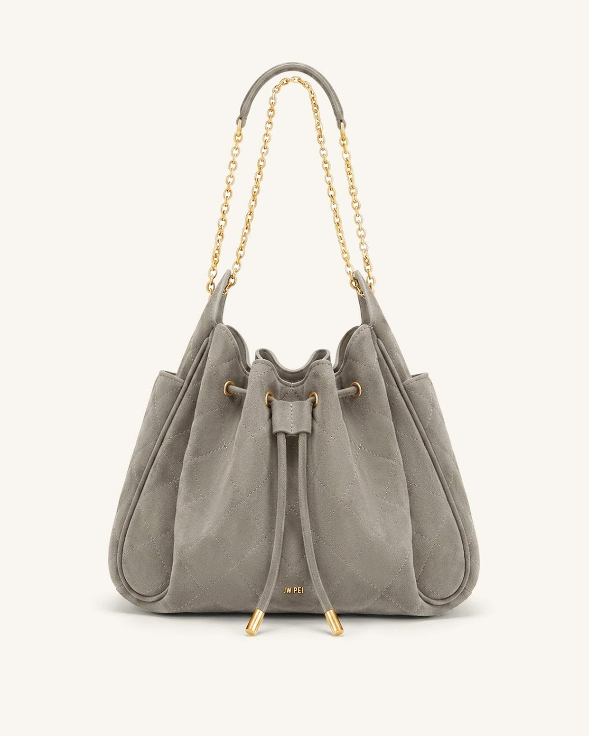 Rowan Faux Suede Quilted Chain Bucket Bag - Gray | JW PEI