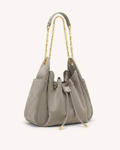 Rowan Faux Suede Quilted Chain Bucket Bag - Gray | JW PEI