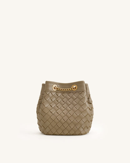 Yara Hand-Woven Bucket Bag - Taupe | JW PEI