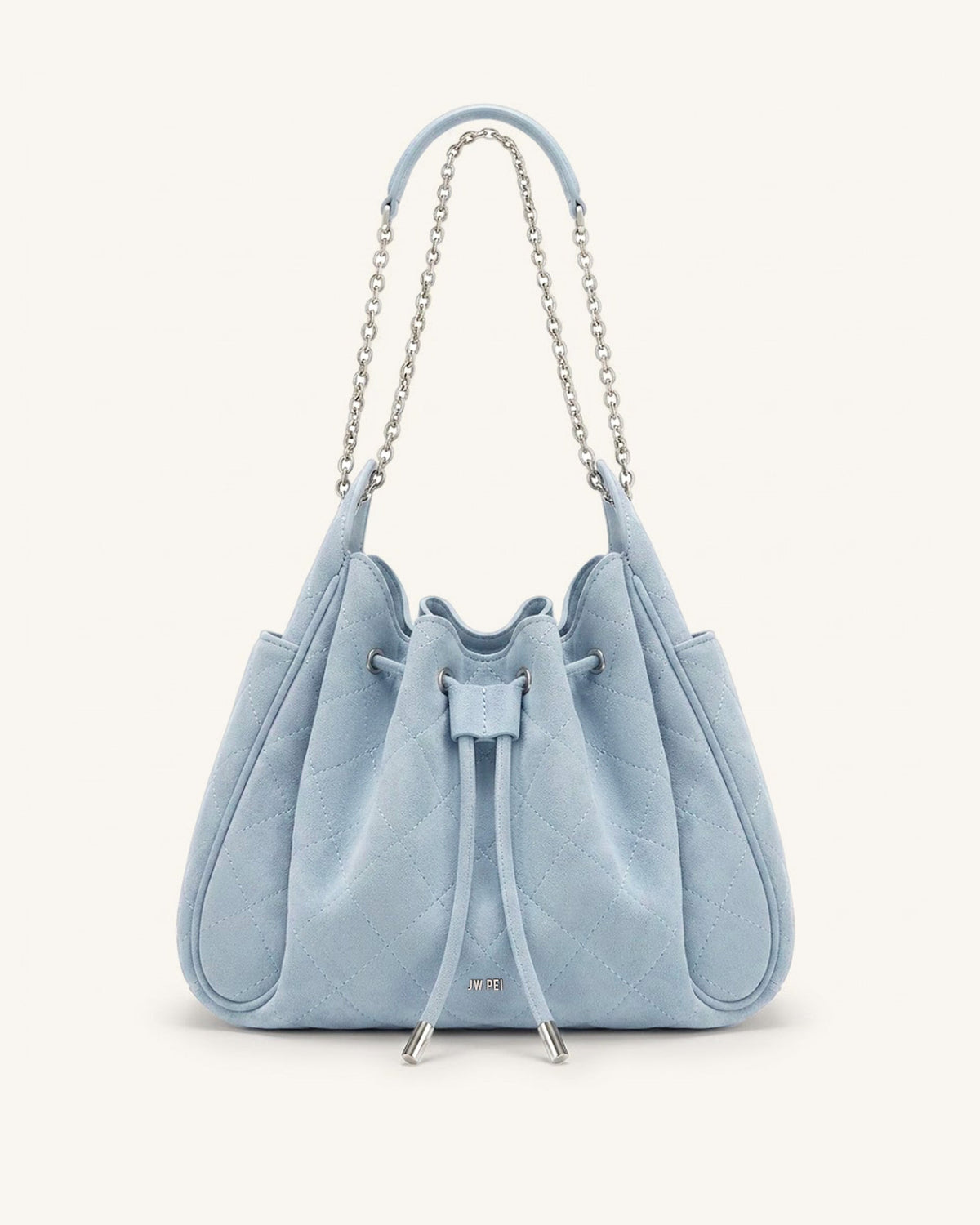 Rowan Faux Suede Quilted Chain Bucket Bag - Blue | JW PEI