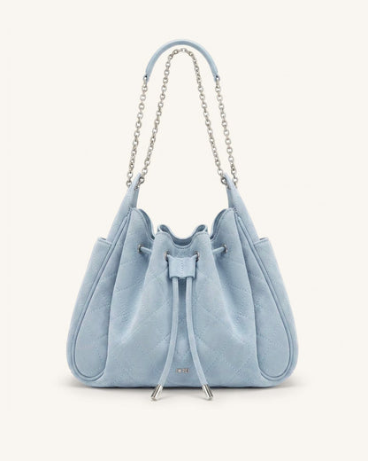 Rowan Faux Suede Quilted Chain Bucket Bag - Blue | JW PEI