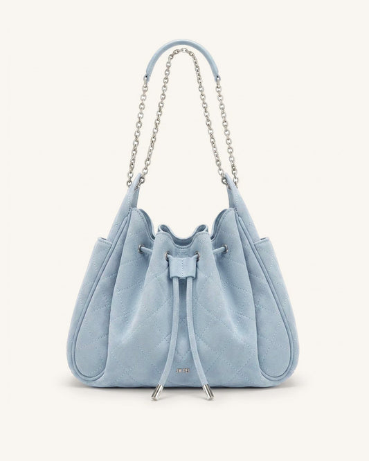 Rowan Faux Suede Quilted Chain Bucket Bag - Blue | JW PEI