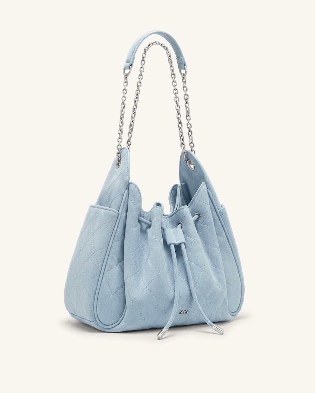 Rowan Faux Suede Quilted Chain Bucket Bag - Blue | JW PEI