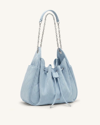 Rowan Faux Suede Quilted Chain Bucket Bag - Blue | JW PEI