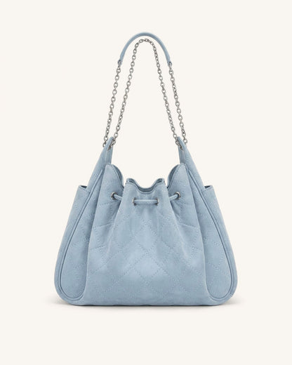 Rowan Faux Suede Quilted Chain Bucket Bag - Blue | JW PEI