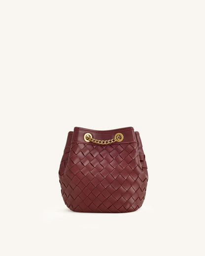 Yara Hand-Woven Bucket Bag - Burgundy | JW PEI