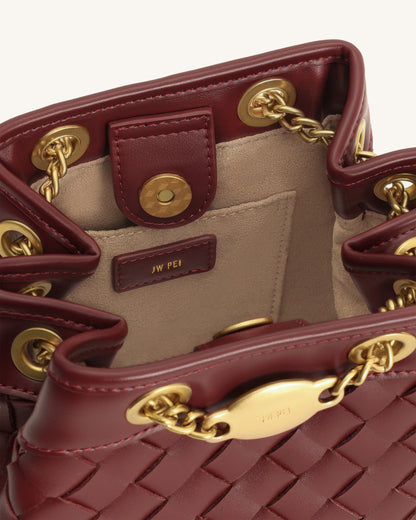 Yara Hand-Woven Bucket Bag - Burgundy | JW PEI