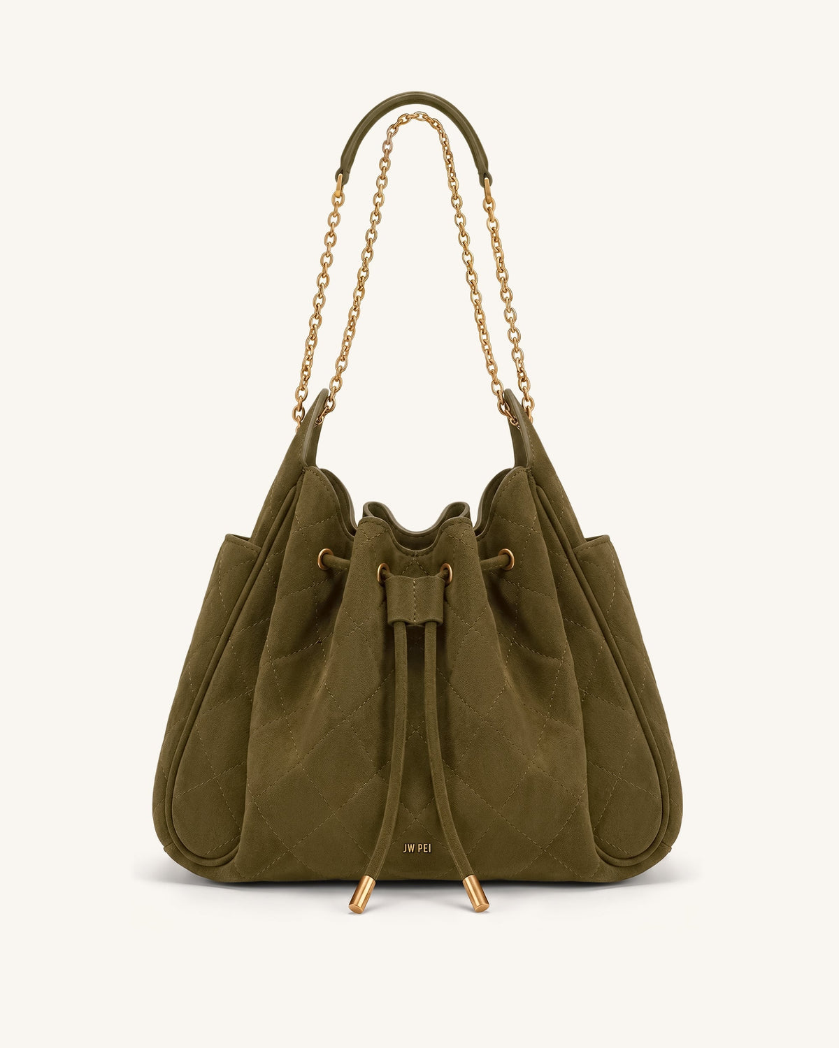 Rowan Faux Suede Quilted Chain Bucket Bag - Olive Green | JW PEI