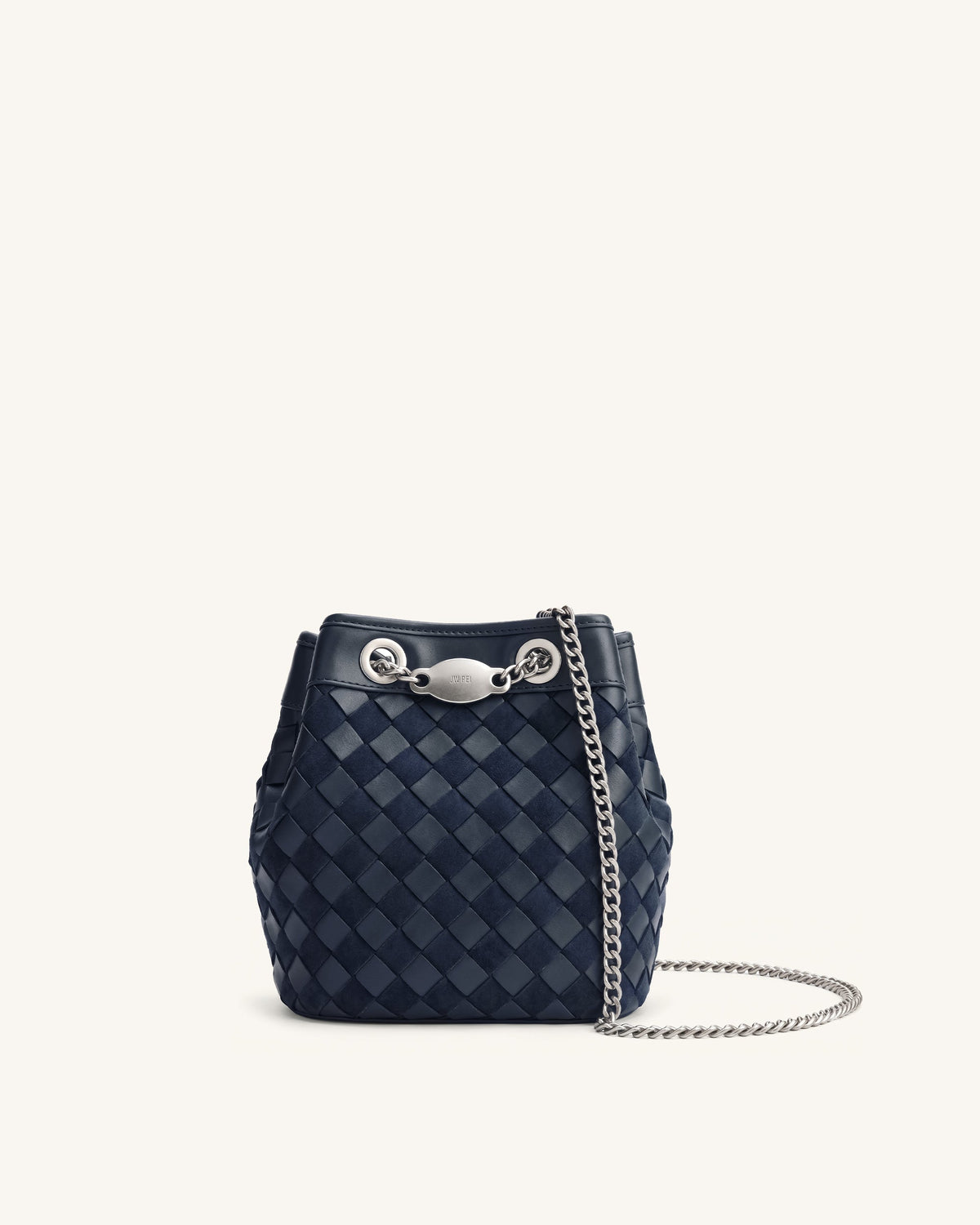 Yara Faux Suede Hand-Woven Bucket Bag - Dark Blue | JW PEI