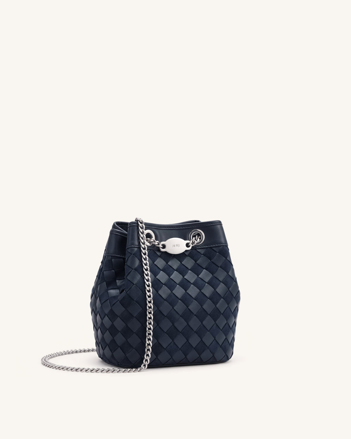 Yara Faux Suede Hand-Woven Bucket Bag - Dark Blue | JW PEI