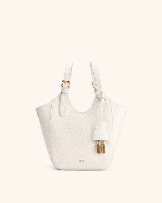 Ines Faux Ostrich Padlock Tote Bag - White | JW PEI