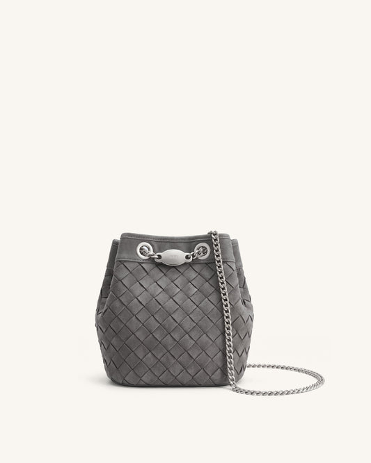 Yara Faux Suede Hand-Woven Bucket Bag - Dark Grey | JW PEI