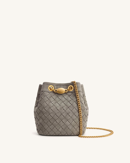 Yara Faux Suede Hand-Woven Bucket Bag - Grey | JW PEI