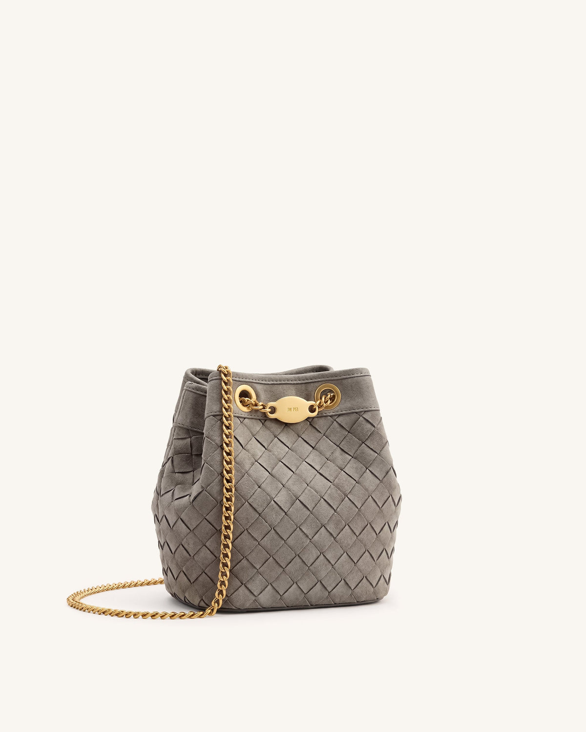 Yara Faux Suede Hand-Woven Bucket Bag - Grey | JW PEI