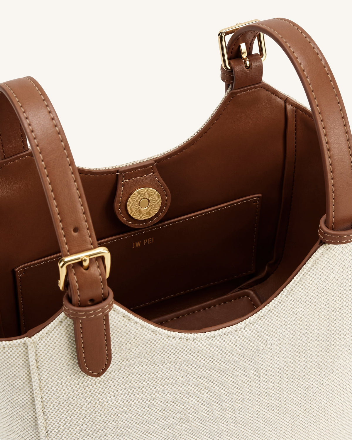 Ines Padlock Tote Bag - Brown Canvas | JW PEI