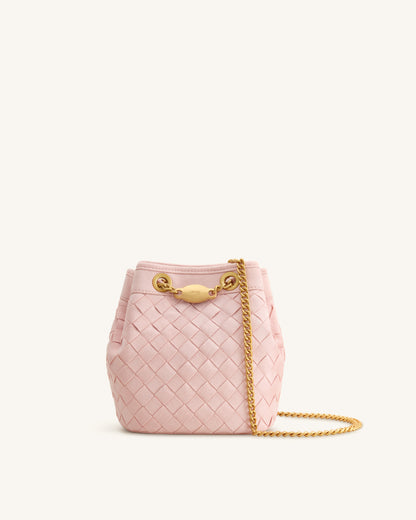 Yara Faux Suede Hand-Woven Bucket Bag - Pink | JW PEI