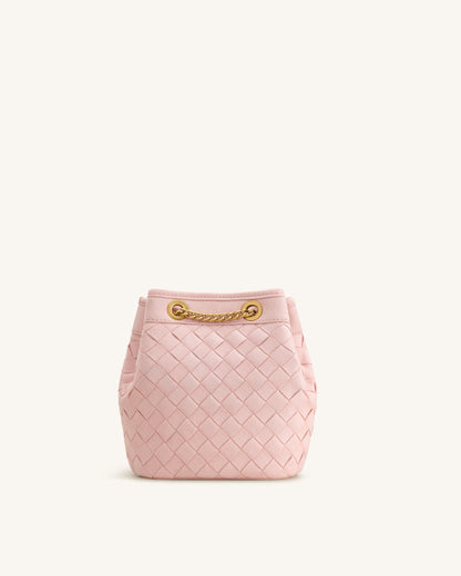 Yara Faux Suede Hand-Woven Bucket Bag - Pink | JW PEI