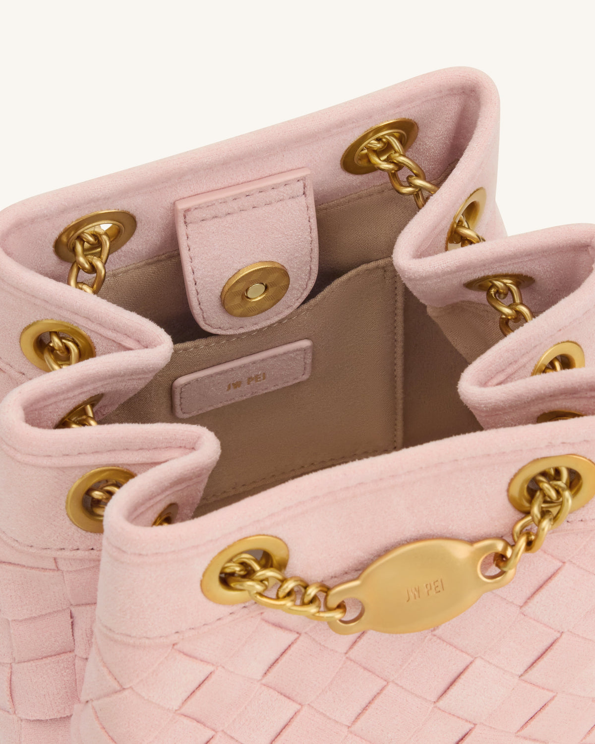 Yara Faux Suede Hand-Woven Bucket Bag - Pink | JW PEI