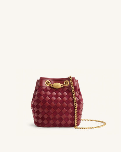 Yara Faux Suede Hand-Woven Bucket Bag - Dark Red | JW PEI