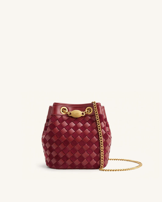 Yara Faux Suede Hand-Woven Bucket Bag - Dark Red | JW PEI