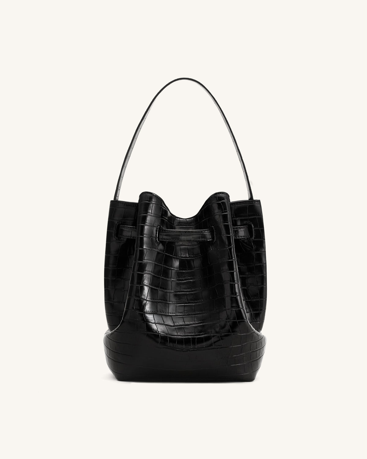 Clara Lock Accent Bucket Shoulder Bag - Black Croc | JW PEI