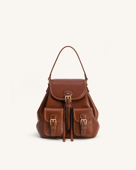 Harper Buckle Pocket Backpack - Dark Brown | JW PEI