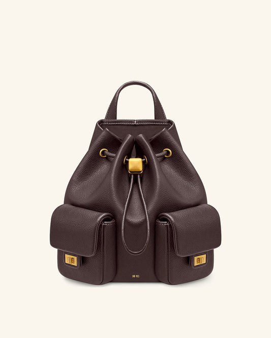 Avery Pebbled Drawstring Utility Backpack – Dark Brown | JW PEI