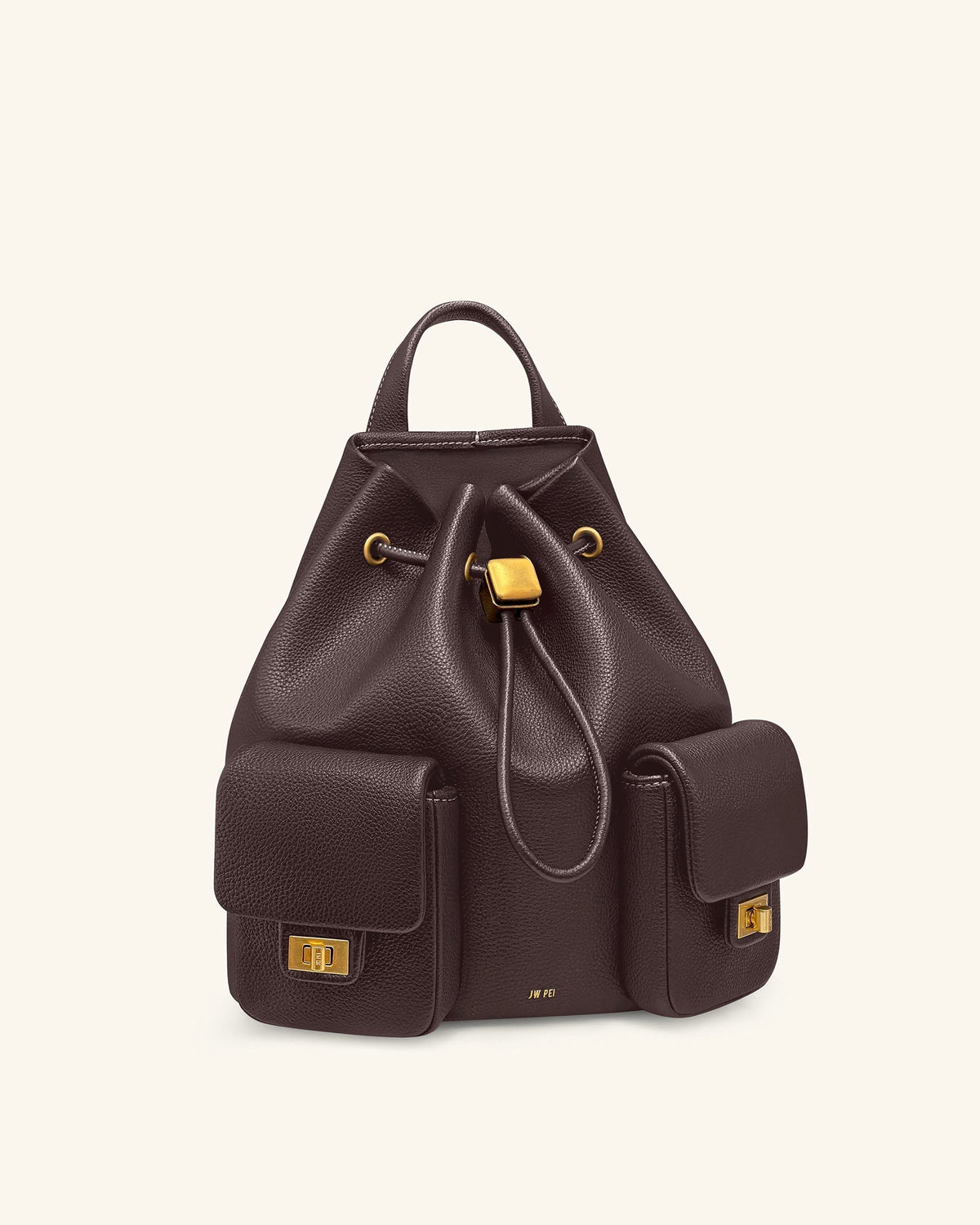 Avery Pebbled Drawstring Utility Backpack – Dark Brown | JW PEI