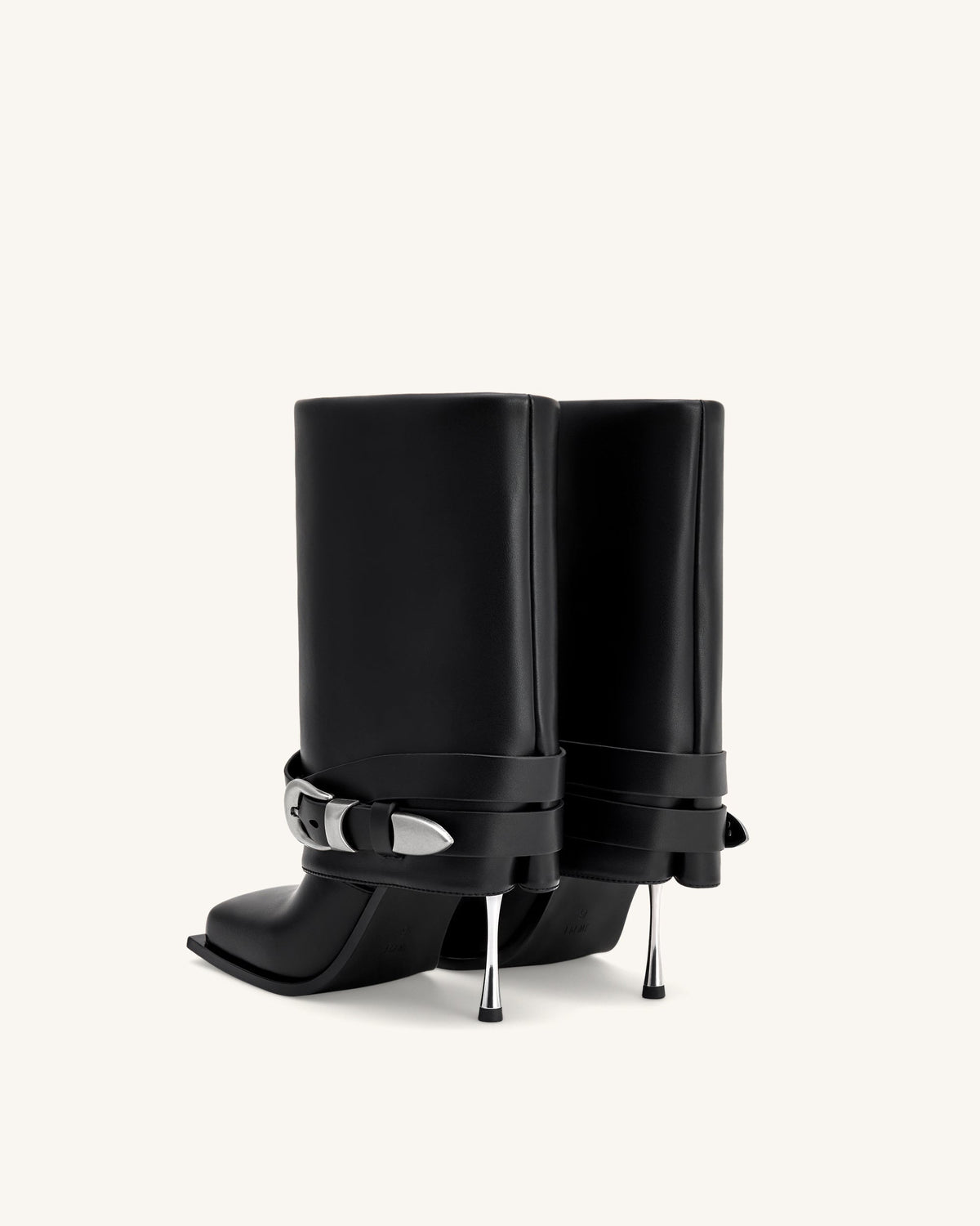 Emilia Western Buckled Leather Stiletto Boots - Black | JW PEI