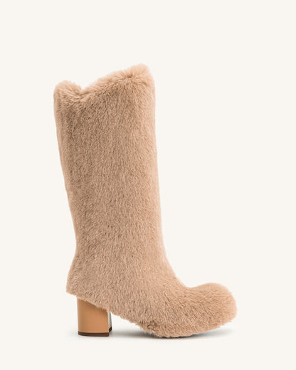 Isabella Slouchy Faux Fur Boots - Beige | JW PEI