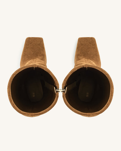 Reyna Square Toe Platform Knit Boots - Brown | JW PEI