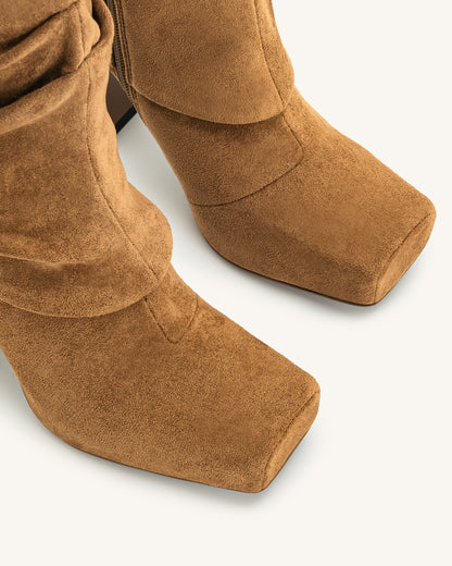 Reyna Square Toe Platform Knit Boots - Brown | JW PEI