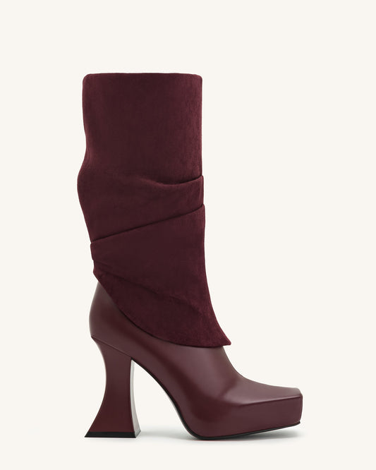 Reyna Square Toe Platform Knit Boots - Claret Red | JW PEI