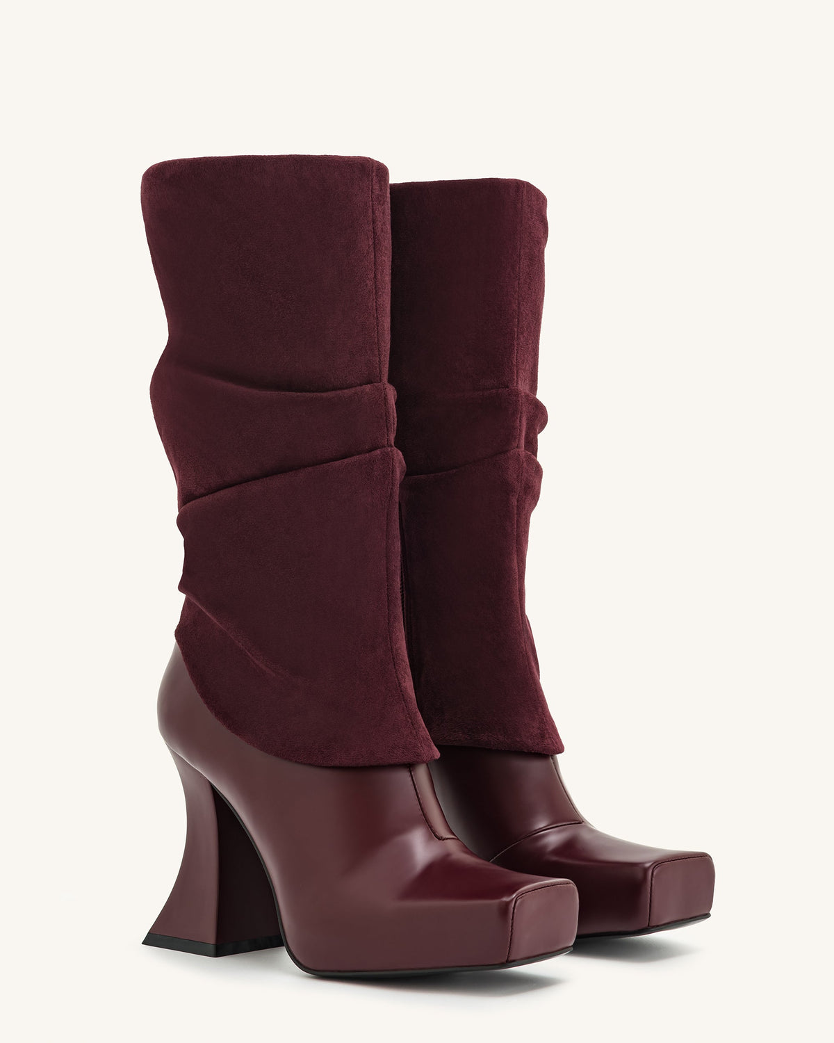 Reyna Square Toe Platform Knit Boots - Claret Red | JW PEI