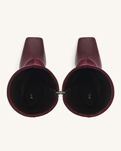 Reyna Square Toe Platform Knit Boots - Claret Red | JW PEI