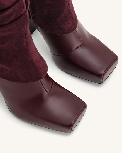 Reyna Square Toe Platform Knit Boots - Claret Red | JW PEI